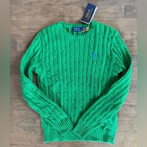 Ralph Lauren Vibrant Green Cable Knit Crewneck Sweater